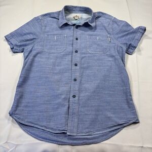 Woolrich Blue Cotton‎ Short Sleeve Button Front Shirt Mens Medium Double Pocket